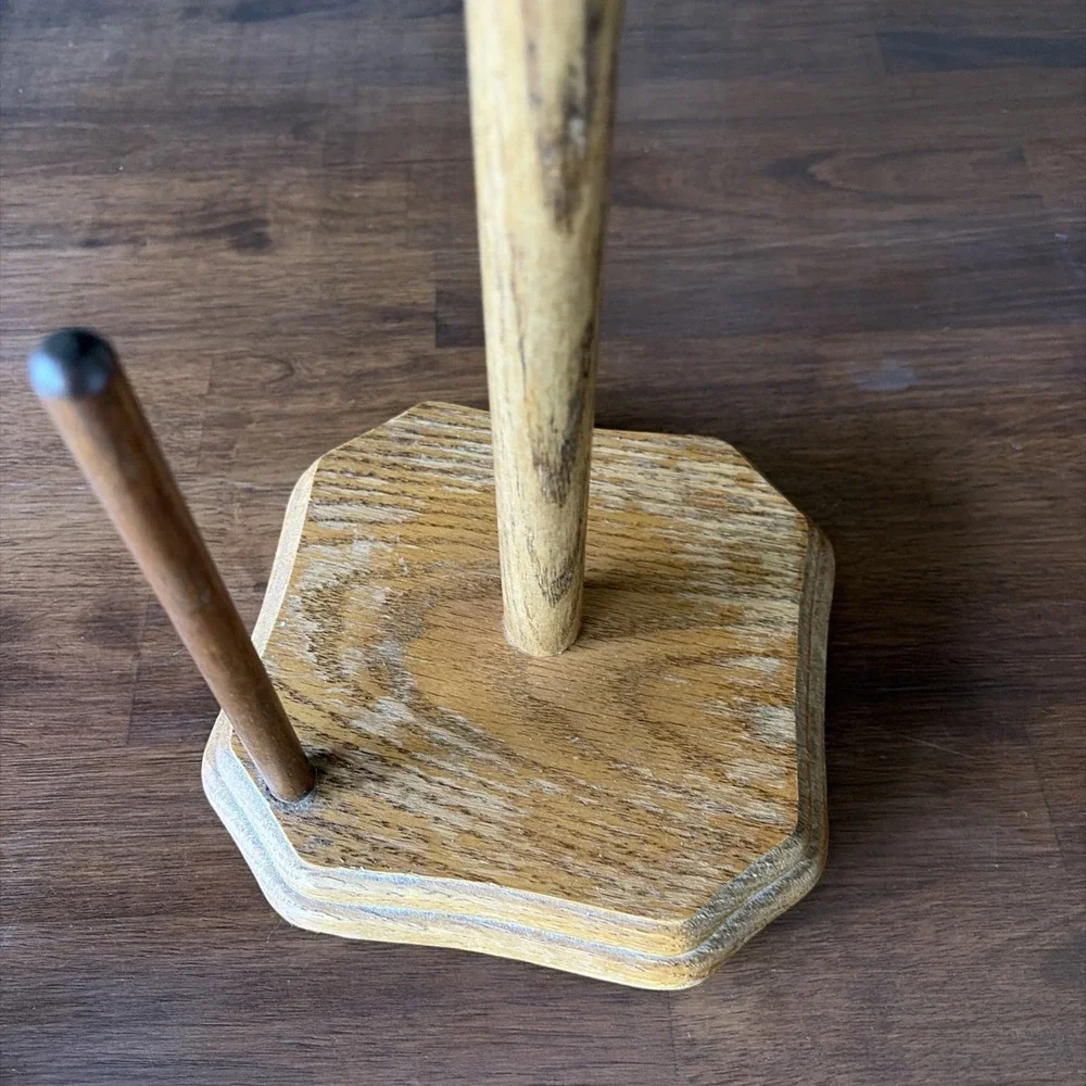 VTG Wood Freestanding Paper Towel Holder Stand, Wood Mcm Grandma Core
